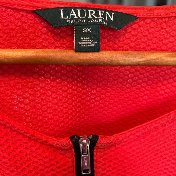 Lauren Ralph Lauren Red and Black Zip Front Long Sleeve Raglan Top Plus Size 3X - Picture 4 of 11